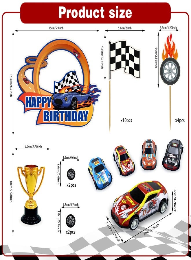 KEEPARTY 24PCS Race Car Happy Birthday Cake Decoration Race Car Cake Toppers Race Car Themed Birthday Party Supplies Boy and Girl Cake Decoration - Image 2